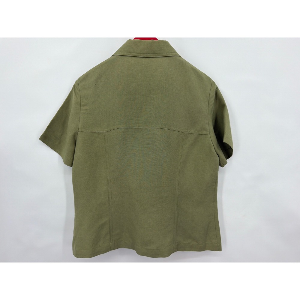 Emma James Liz Claiborne Olive Green Linen Blend Short Sleeve Shirt Jacket 10 - Picture 2 of 8